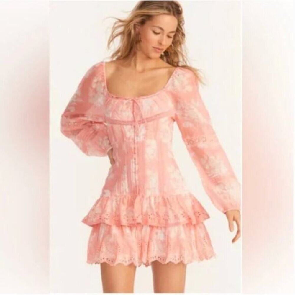 LoveShackFancy Tayton Mini Dress Size 6 Coral